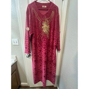 Kaftans Rhinestoned Embroidered Pink Magenta Gold Floral Velour Arab Republic of